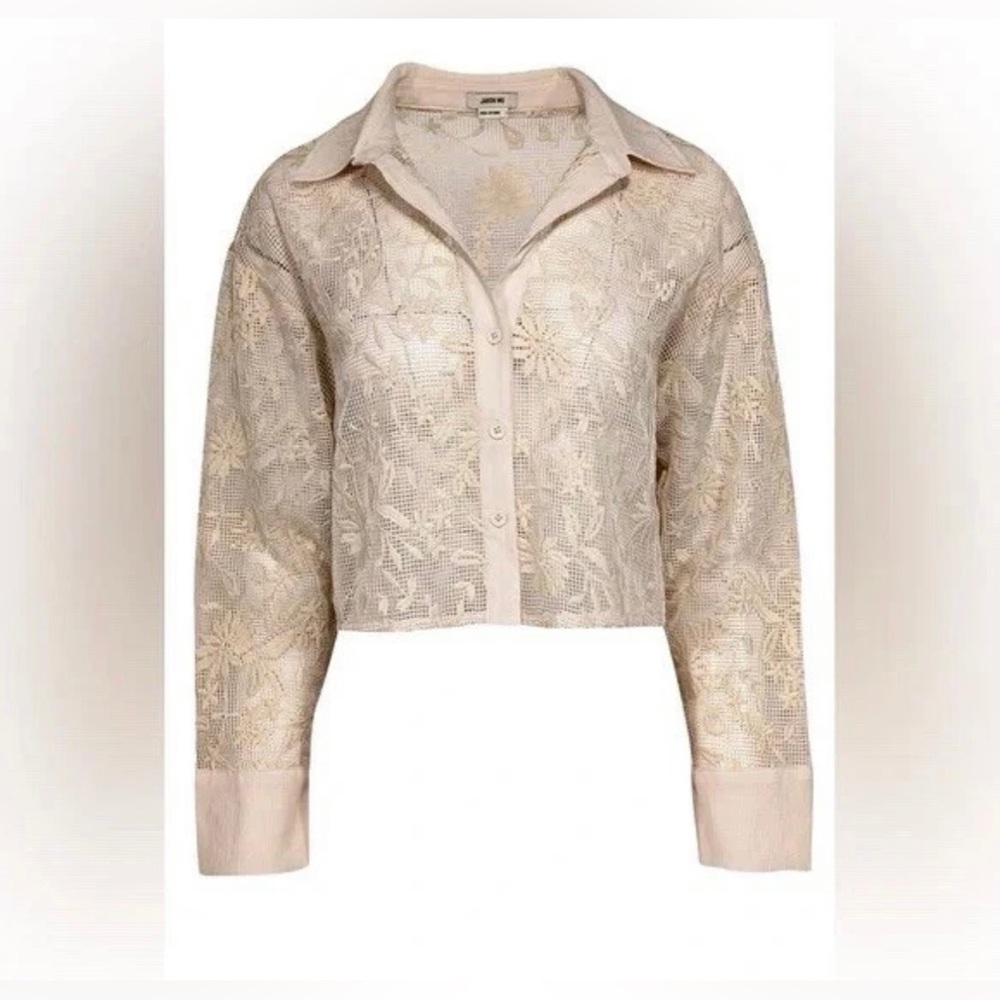 Jason Wu Daisy Floral Crop Button Down Top Small Cream